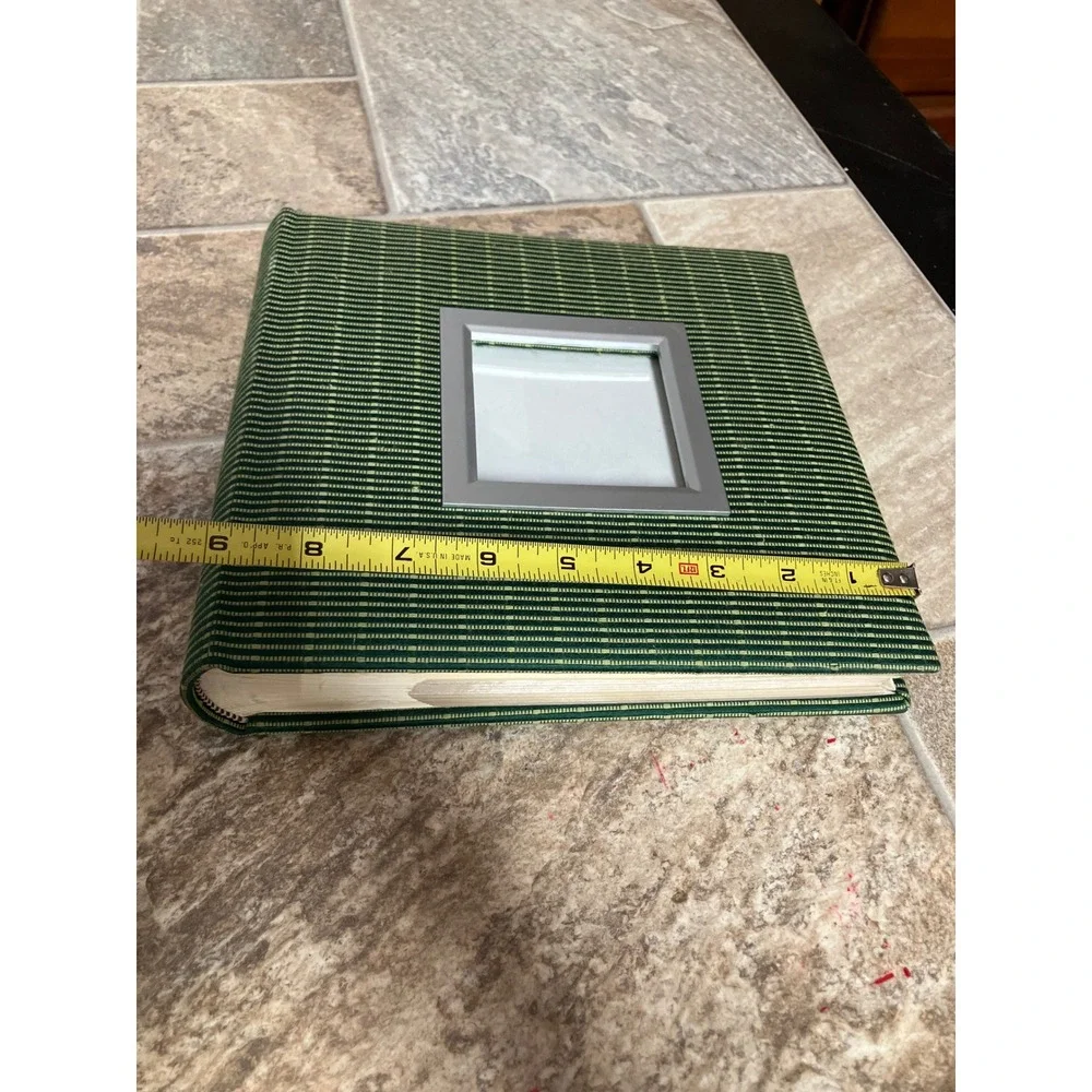 Green Woven Fabric Photo Album with Front Cover Window and Memo Pages 9x8.25